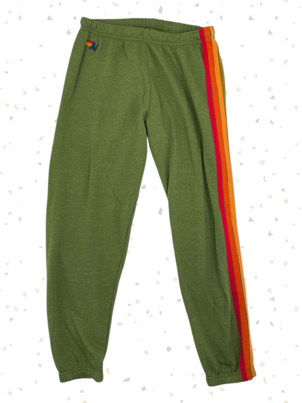 Aviator Nation Olive Jungle Army Green 6 Stripe Rainbow Jogger Sweatpant Size XL